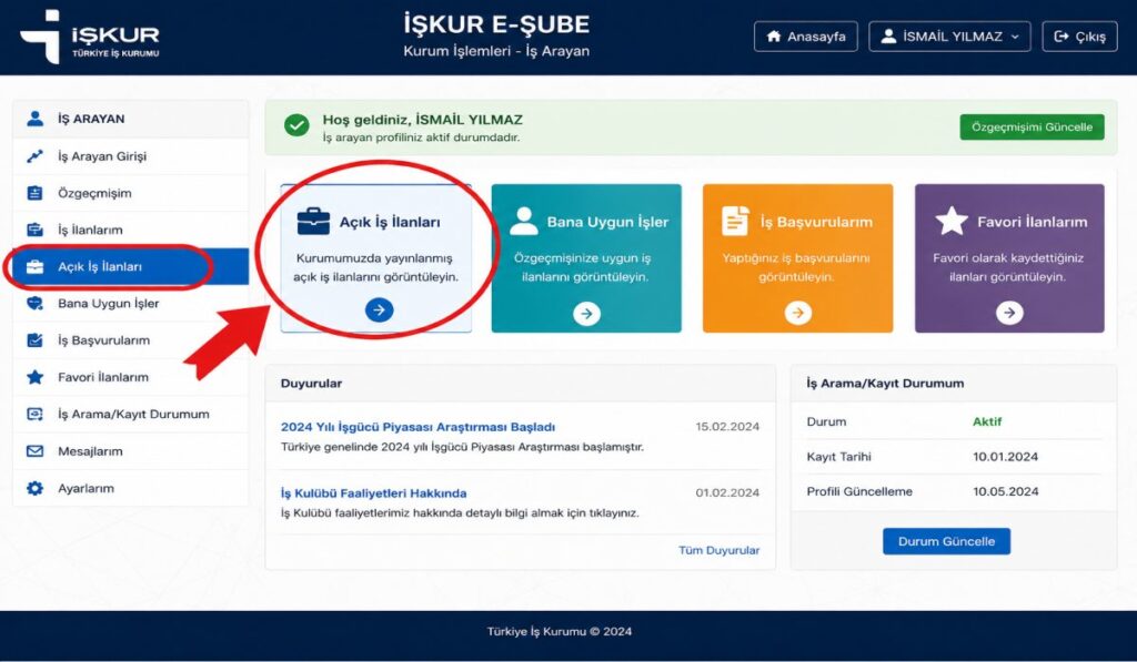 İŞKUR e-Şube Başvuru Ekranı
